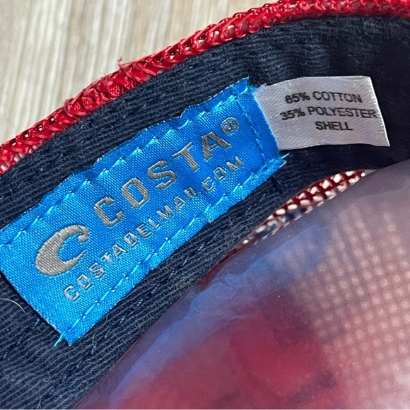 Costa del Mar Red White Blue Trucker Hat Mesh Cap US Flag Logo Adjustable Men’s - Picture 7 of 8